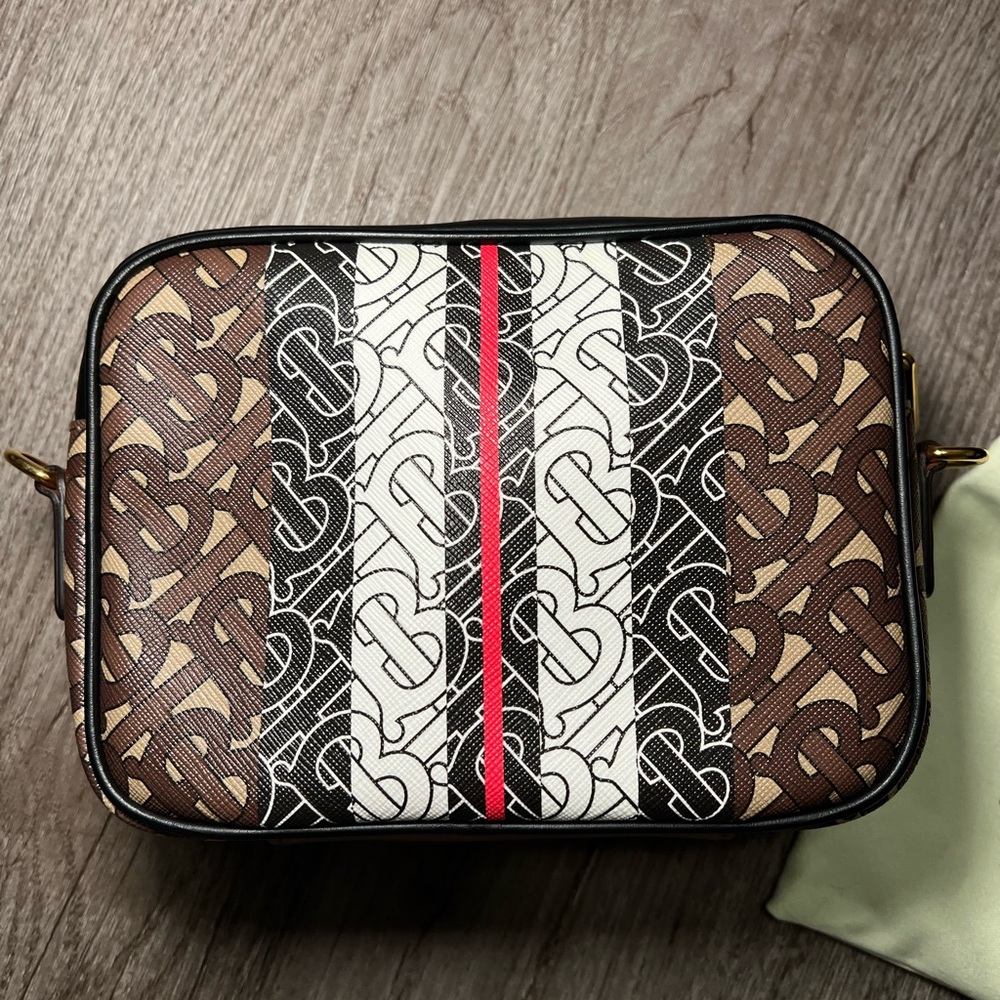 Burberry Monogram Stripe E-Canvas Camera Bag and Custom Belt Strap Rare NWOT - Picture 6 of 16